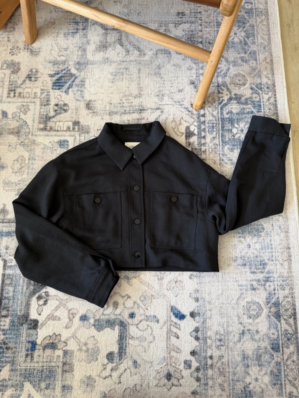 Aritzia Wilfred Black Cropped Button-Front Jacket